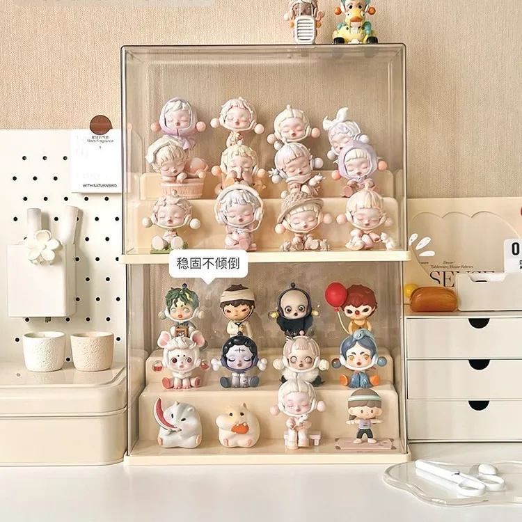 亚克力透明展示盒阶梯置物架泡泡玛特手办展示柜萌粒展示盒立牌盒