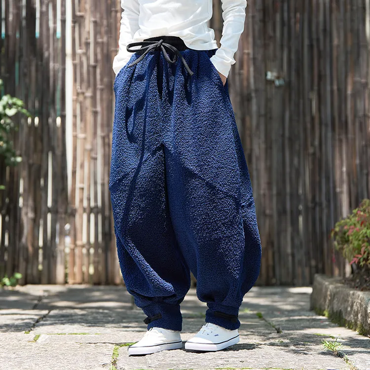 秋冬加厚毛绒灯笼裤新款潮流百搭阔腿裤中国风男士大码休闲小脚裤
