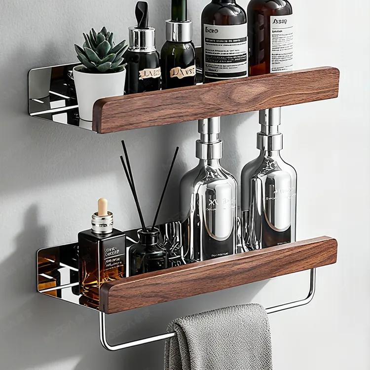 胡桃木浴室置物架免打孔洗手间卫生间架子洗漱台洗手台墙上收纳架