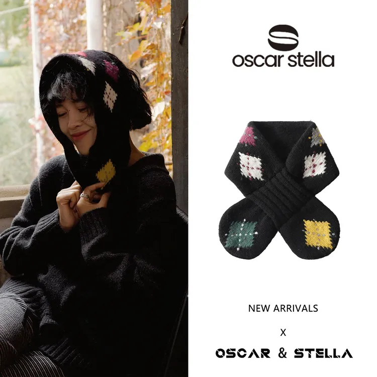 OSCAR&STELLA【童话】设计感时尚潮流针织百搭格子围巾377-4116