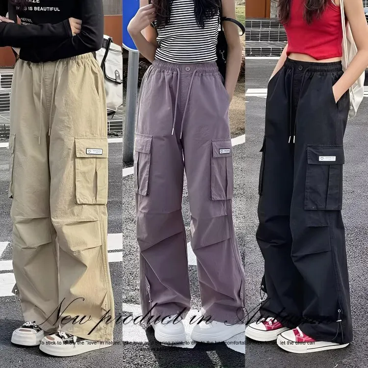 女童秋季纯棉工装裤2025新款女孩宽松休闲裤中大童秋款百搭直筒裤