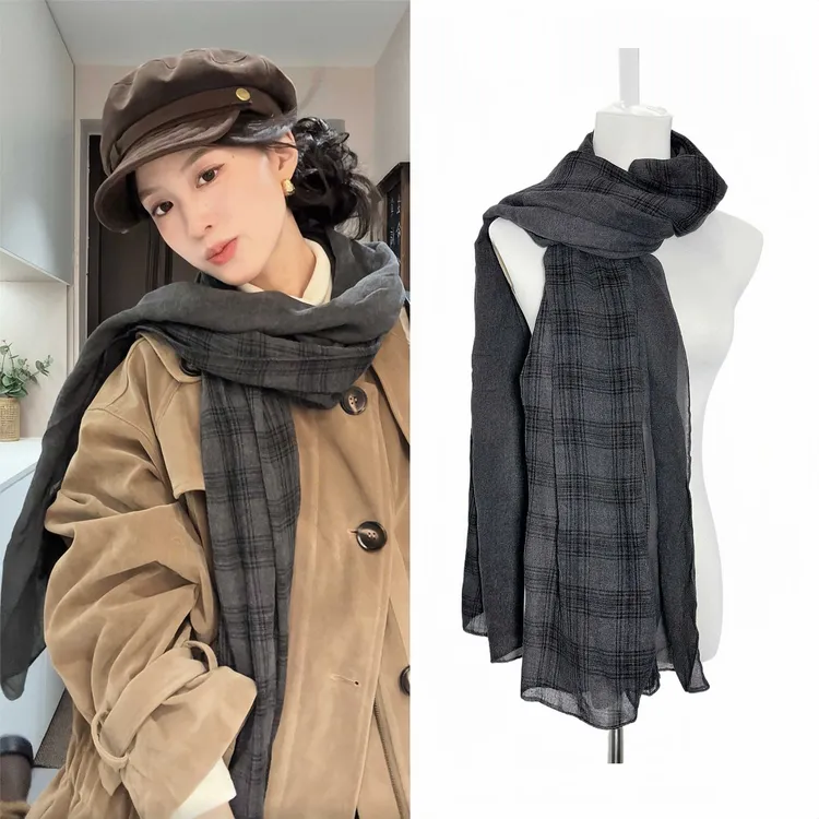 2025新款围巾女秋冬韩版百搭保暖格纹清新格子日系加厚围脖披肩