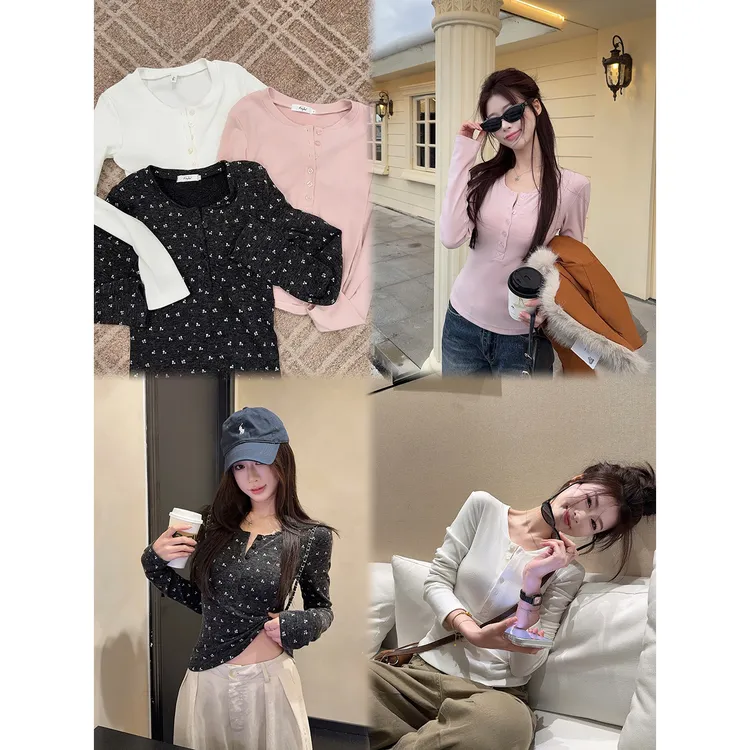 溪溪靓衫~云感甜豆 休闲风亨利领修身打底衫长袖针织上衣