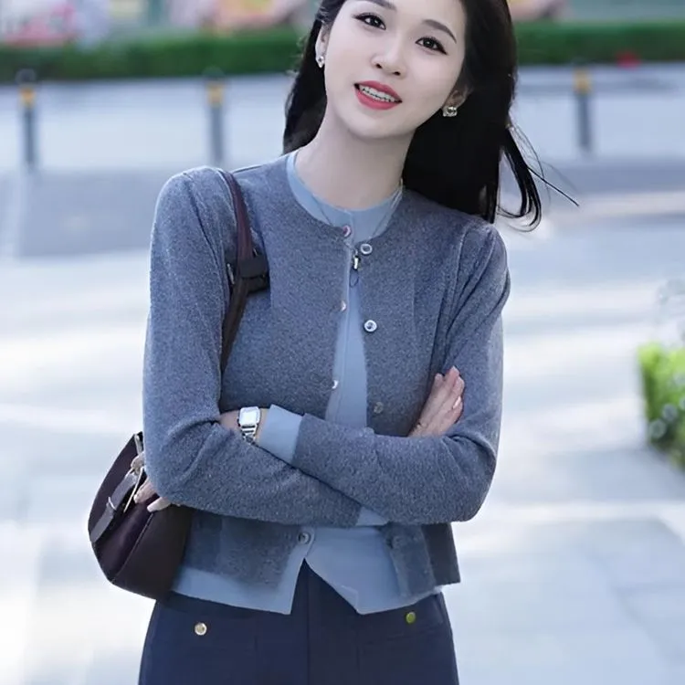 假两件长袖针织衫女2025新款春秋时尚高级感洋气气质针织开衫上衣