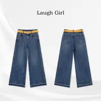 楚楚君 Laugh girl【中古罗马】高腰水洗线条虚边牛仔裤KL531182J
