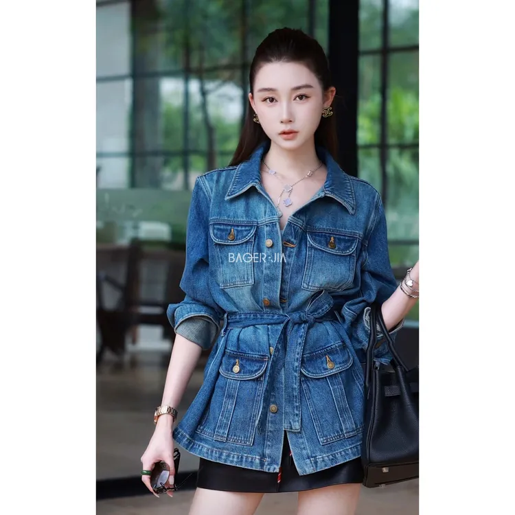 88-【拉夫+牛仔】宝儿家含幂BA131525308水洗原始质感收腰牛仔外套