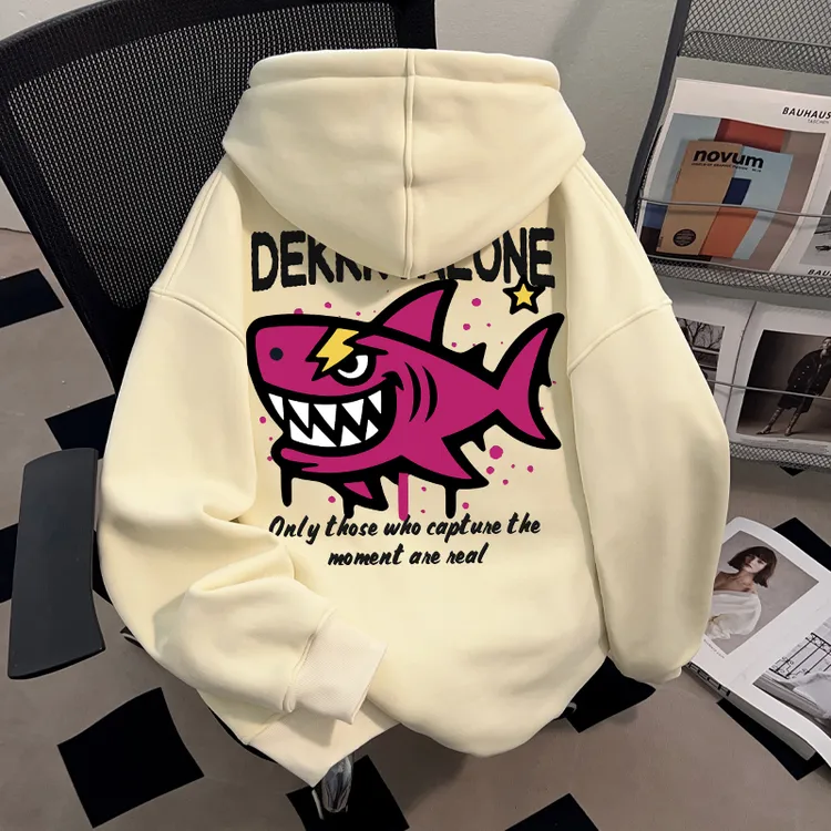 Dekkry创意趣味鲨鱼印花秋冬套头流行连帽卫衣男女情侣装宽松上衣