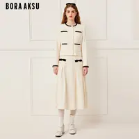 BORAAKSU2025秋季新品法式精致小香风奶油白圆领外套B1FGW10080