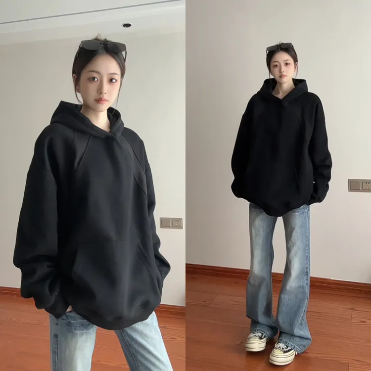 黑色重磅解构拼接卫衣男款秋季潮牌痞帅硬挺连帽衫高级感痞帅外套