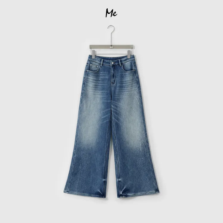 ME【烟火阔腿裤（弹力加绒）】重工烫钻高腰显瘦锁温牛仔裤MESA5965