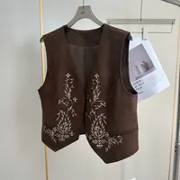 【欧加粒粒】高级感棕色复古重工刺绣马甲设计感 ZB25083010