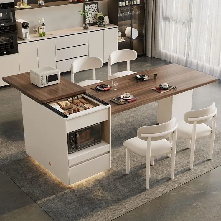 【国补】法式复古风实木岛台餐桌一体小户型家用多功能岩板餐桌一体