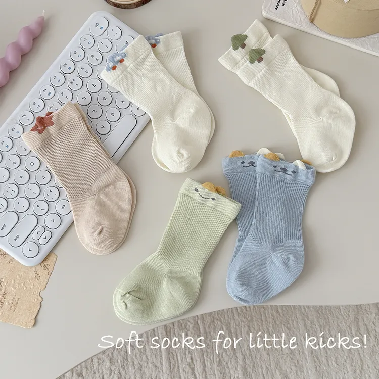 婴儿袜子春秋款中筒袜宝宝松口棉袜新生儿无骨袜卡通纯色袜子中长