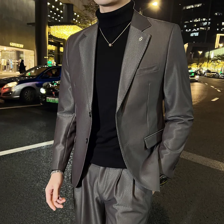 汤米高级感西装男套装商务英伦风新郎结婚西服修身韩版伴郎两件套