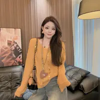 【晓溪服饰】针织毛针织衫开衫复古宽松型V领女装包袖韩版6593