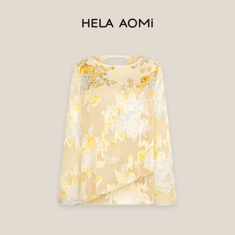 HELAAOMI“空气烧花”莱赛尔桑蚕丝开叉提花轻薄款衬衫CY5BZ11830