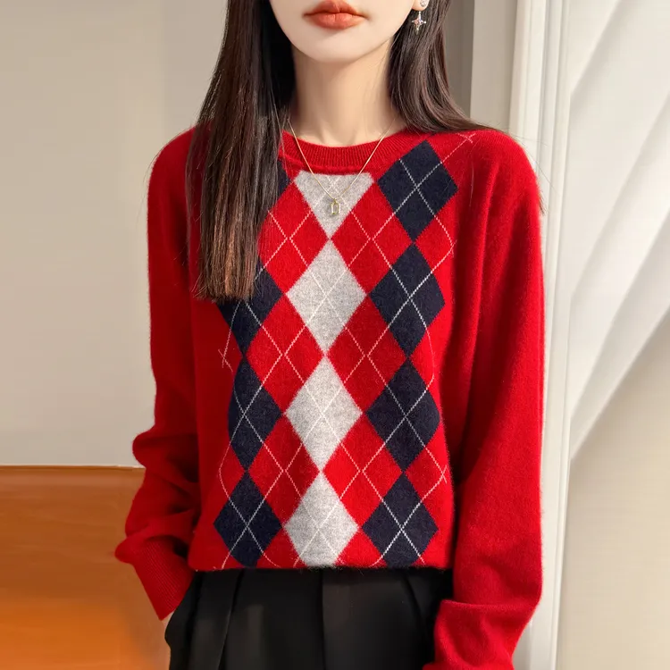 高端100纯羊毛衫胖mm秋冬大码红色本命年女士毛衣内搭针织打底衫