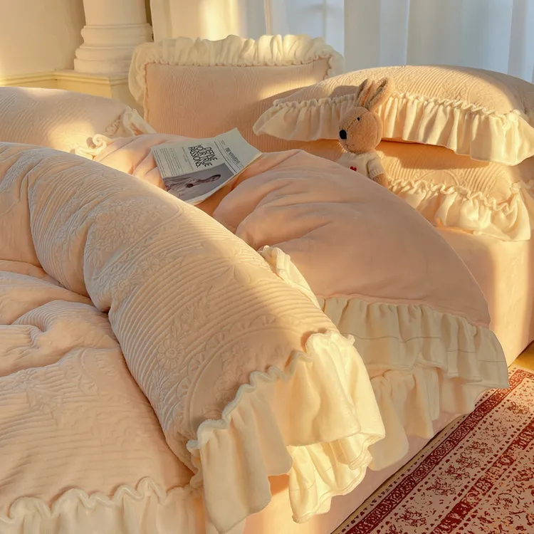 法式公主风牛奶绒四件套冬季加厚床单被套罩双面绒小清新床上用品