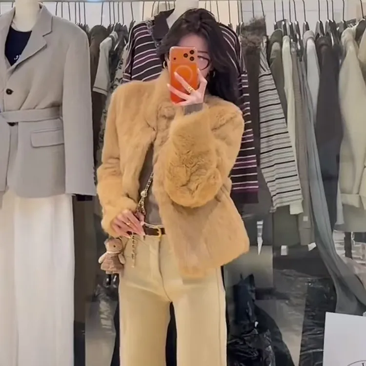 一颗爱欣专属上东老钱风复古兔毛外套皮毛一体短款高级感秋冬新款小个子暖
