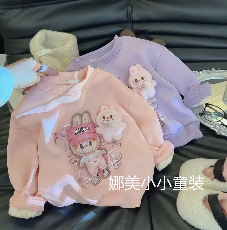 【25秋季新款】女童加绒加厚卫衣奥利绒上衣套头可爱保暖新款拉布布