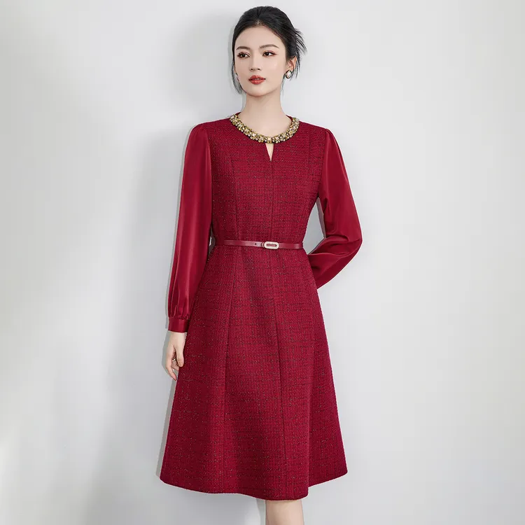 轻奢高级感亮丝编织粗花呢宴会礼服连衣裙日常可穿2025秋冬新款女