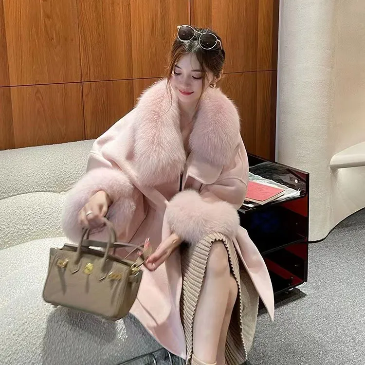 秋冬新款大衣宽松毛领落肩袖毛呢百搭百搭网红时尚炸街新款女装
