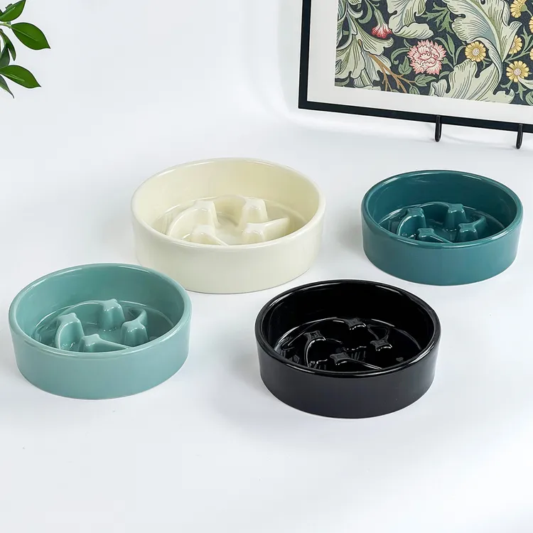 简约风流星慢食碗家用陶瓷宠物碗防噎缓食盆猫碗狗碗防打翻猫咪碗