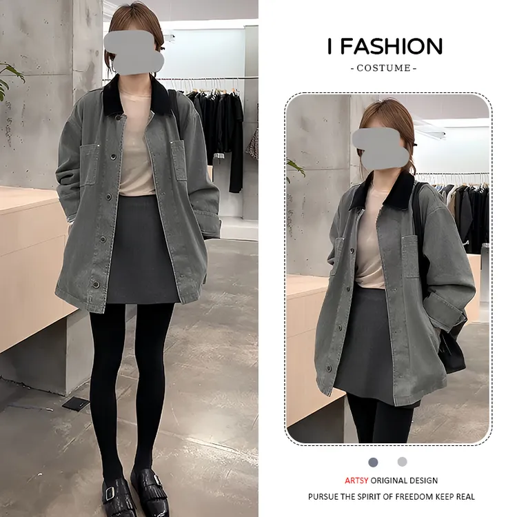 设计感时尚复古撞色翻领短外套女2025年春秋新款洋气百搭宽松上衣