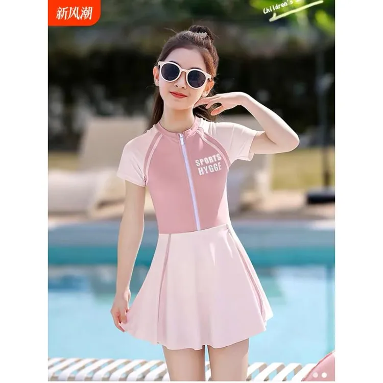 儿童泳衣女童连体专业训练游泳衣少女学生2024新款中大童泳装套装