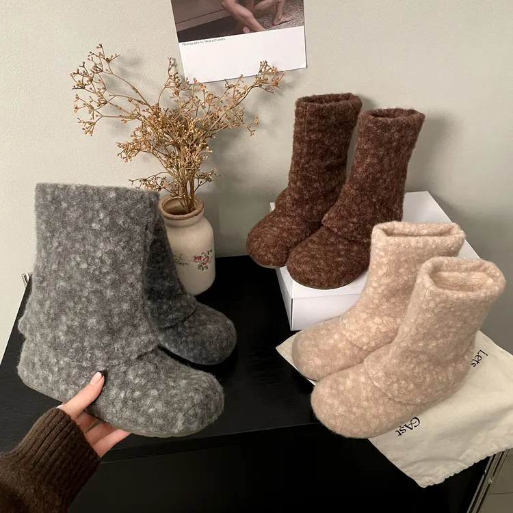 时尚复古保暖防滑加绒雪地靴女款2025新款冬季保暖增高小个子棉鞋