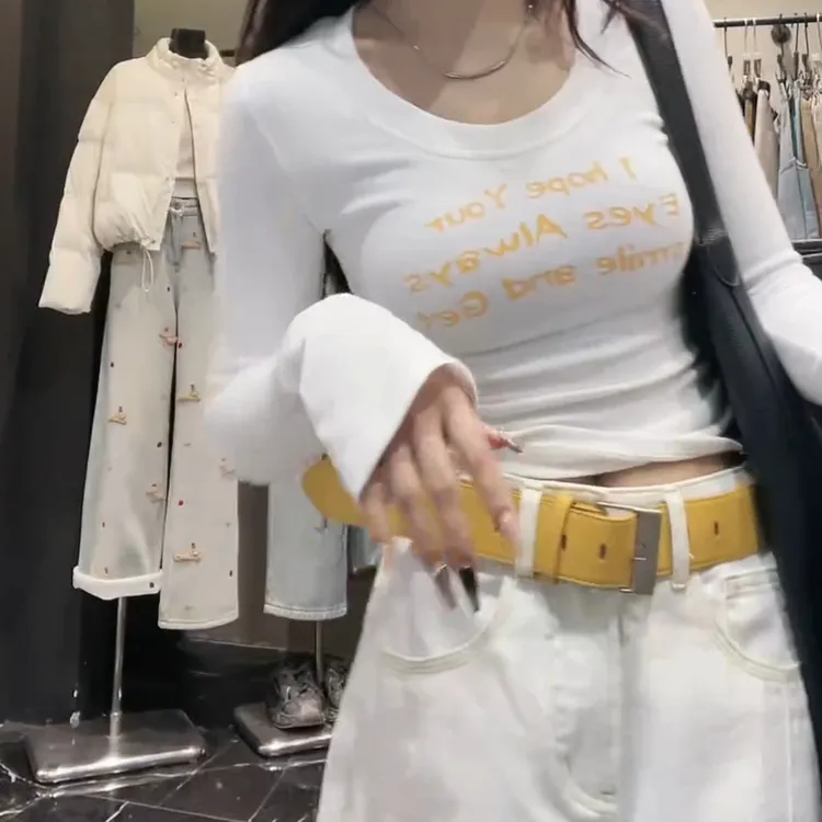 春款2025显瘦辣妹修身印花长袖打底T恤LK2501270