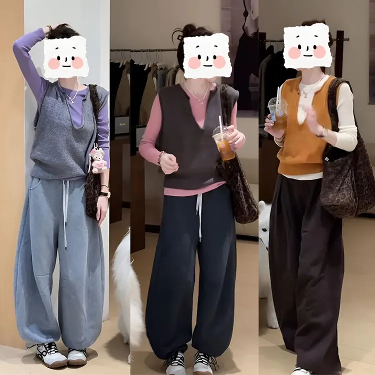 秋季新款韩系休闲宽松时尚简约真两件上衣女搭配休闲裤显瘦三件套