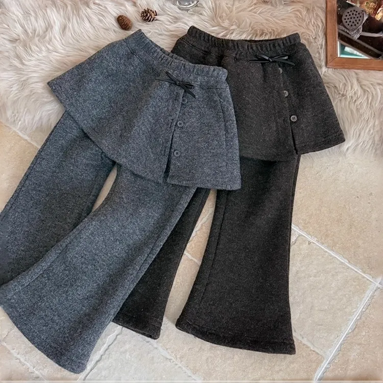 女童秋冬装加绒加厚打底裤2025新款韩版女孩洋气百搭显瘦喇叭长裤