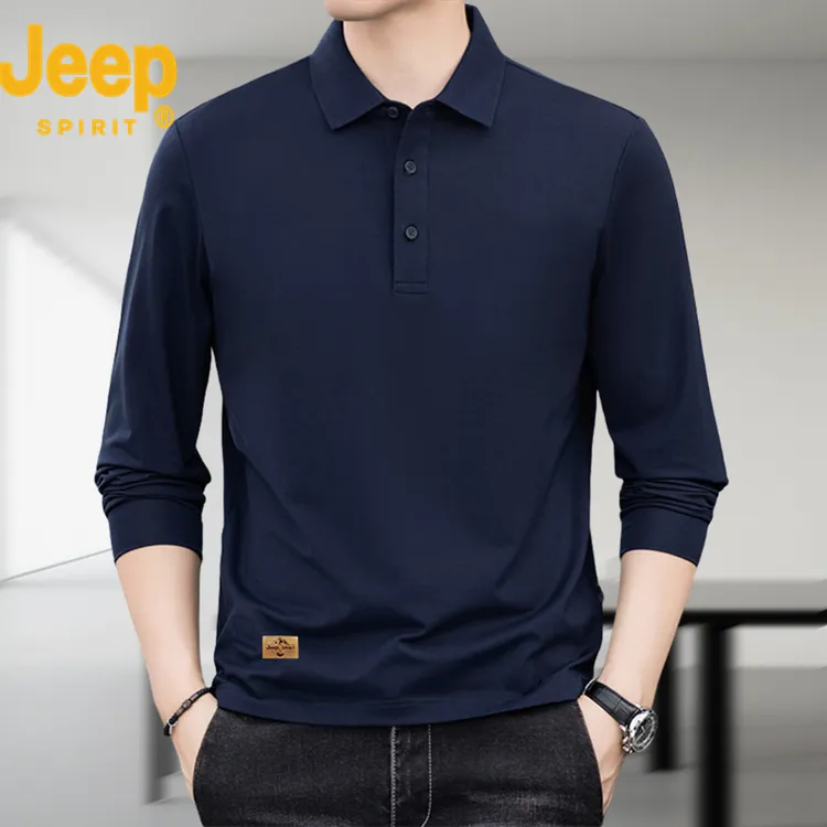 Jeep SPIRIT长袖polo衫痞帅高级感黑色T恤男装打底衫春秋款男生领