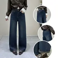 薇6915【现货】拖地植绒弹力直筒牛仔裤