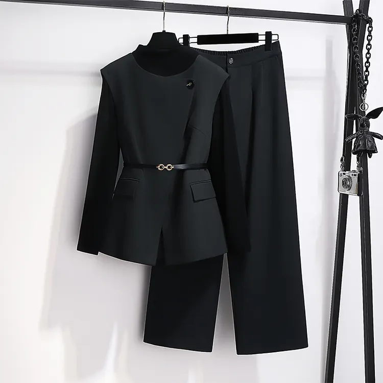 拉夏贝尔西装职业套装女2025秋冬季小香风高级感小个子马甲三件套