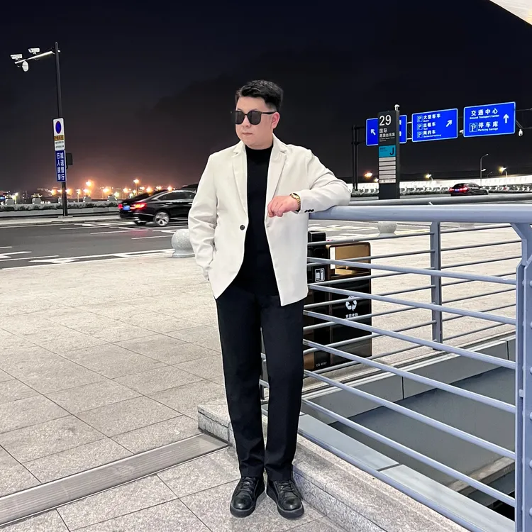 胖男生秋季新款高级感痞帅休闲小西装潮流纯色轻熟风西裤外套K055
