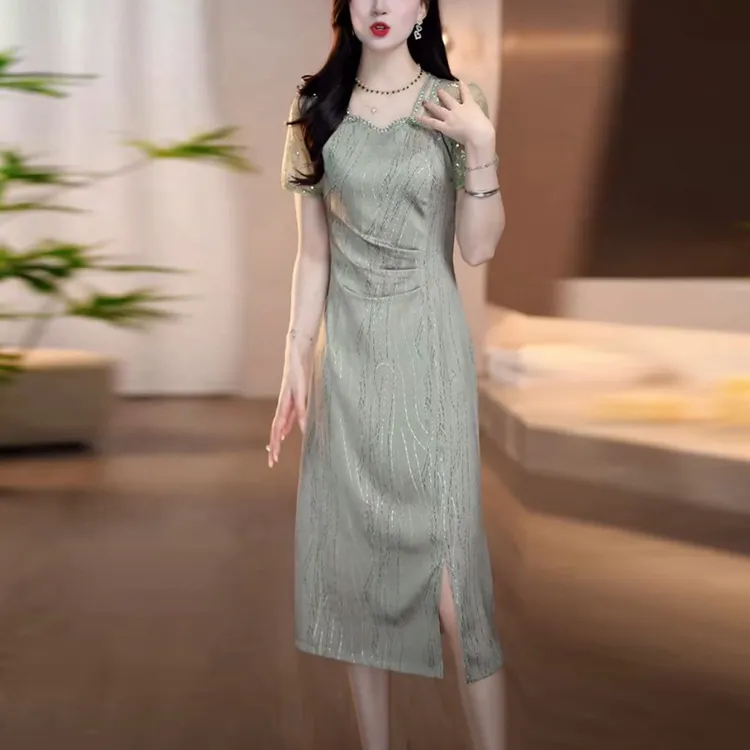 华尔缎轻奢女装2025夏季新款时尚优雅气质知性温婉名媛风连衣裙子