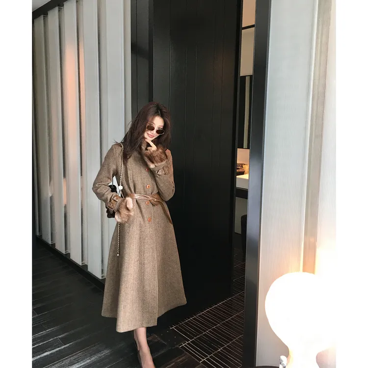 【ALONESAVOR】龍喜儿优雅传承气质小立领收腰羊毛呢大衣J105