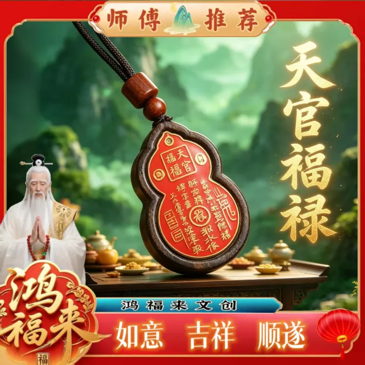【师傅推荐】木质天官赐福无事牌H葫芦造型吊坠2创意礼品挂件