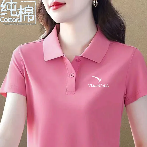 重磅100%纯棉反领短袖t恤女夏季休闲百搭显瘦减龄时尚POLO领上衣