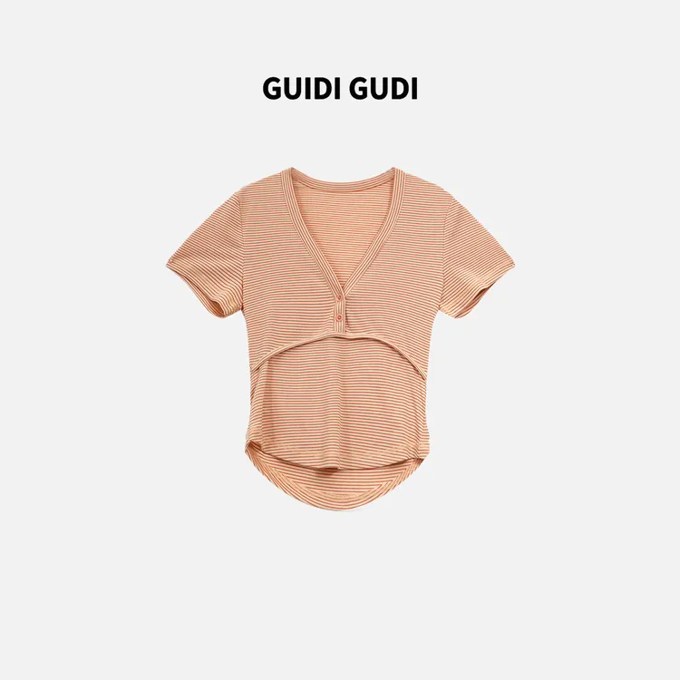 GUIDI GUDI【从前慢】气质休闲百搭短袖T恤 /黄加蓝T9521253H