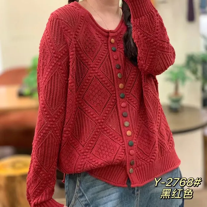 秋冬针织衫抗起球针织开衫圆领宽松彩扣上衣