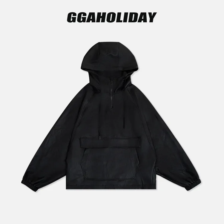 GGAHOLIDAY秋冬时尚休闲连帽宽松潮流风百搭显瘦皮衣卫衣-154155