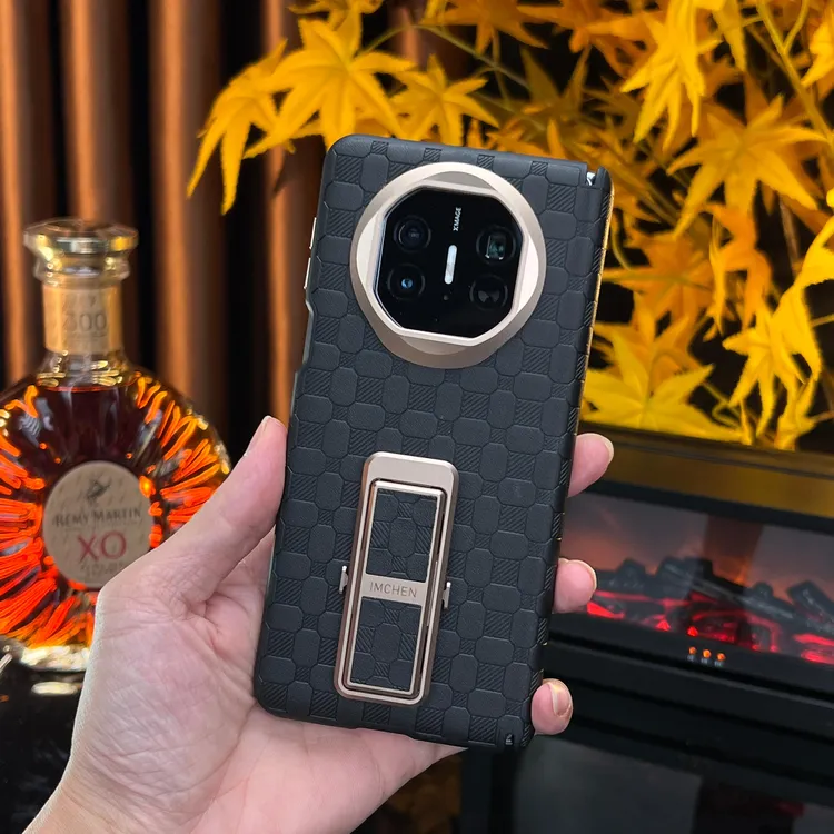 适用华为MateX6碳纤纹素皮弹扣支架手机壳高档matex5中轴全包防摔