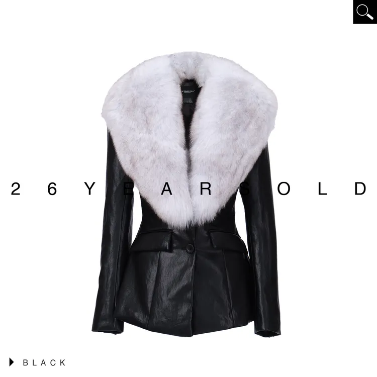 26YEARSOLD原创狐狸毛领大翻领修身轻奢气质环保皮白鹅羽绒3808-1