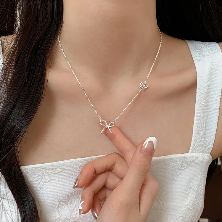 坠链均925银 925纯银蝴蝶结项链小众甜美气质设计感时尚锁骨链女