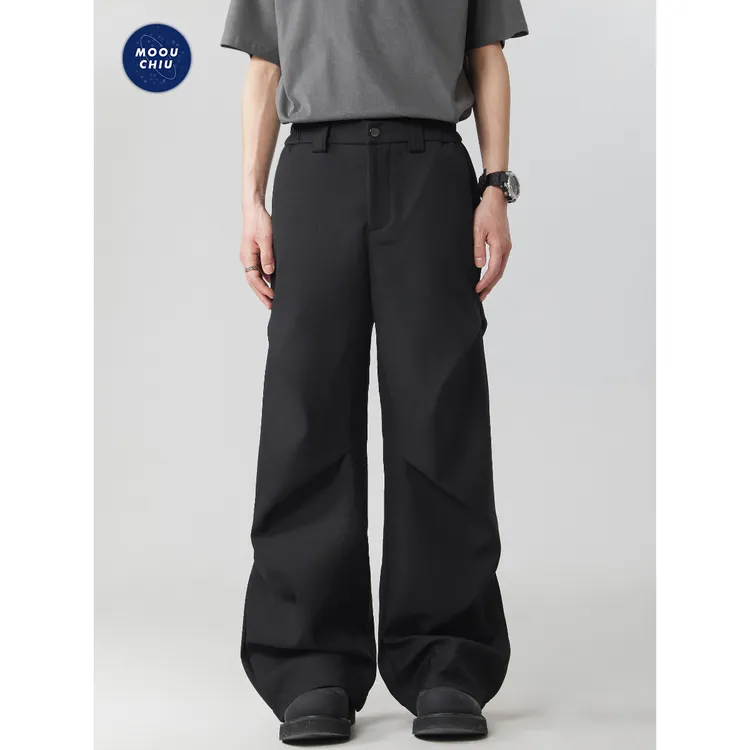 夏季薄款高个子褶皱休闲西裤男宽松垂感伞兵阔腿西装裤