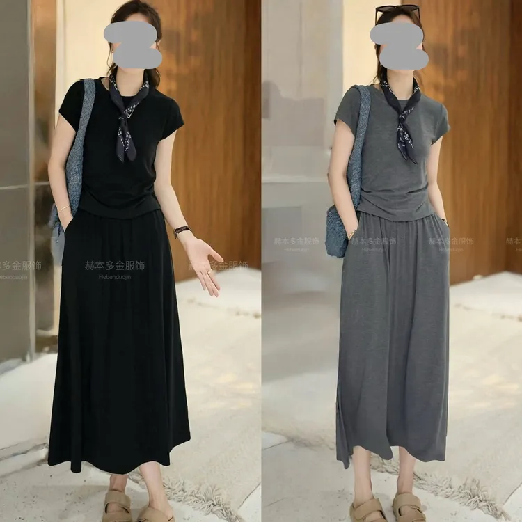 洋气衣服女舒适短袖上衣半身裙休闲套装女装夏装套装2025新款爆款