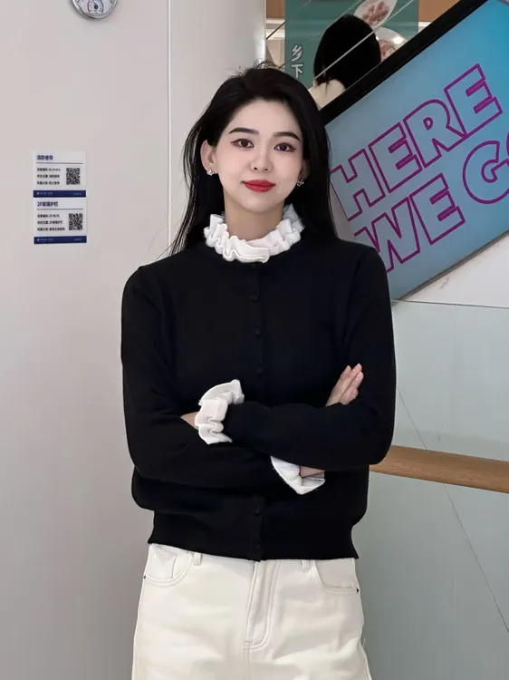 长袖针织2025时尚新款木耳领秋冬打底衫休闲风毛针织